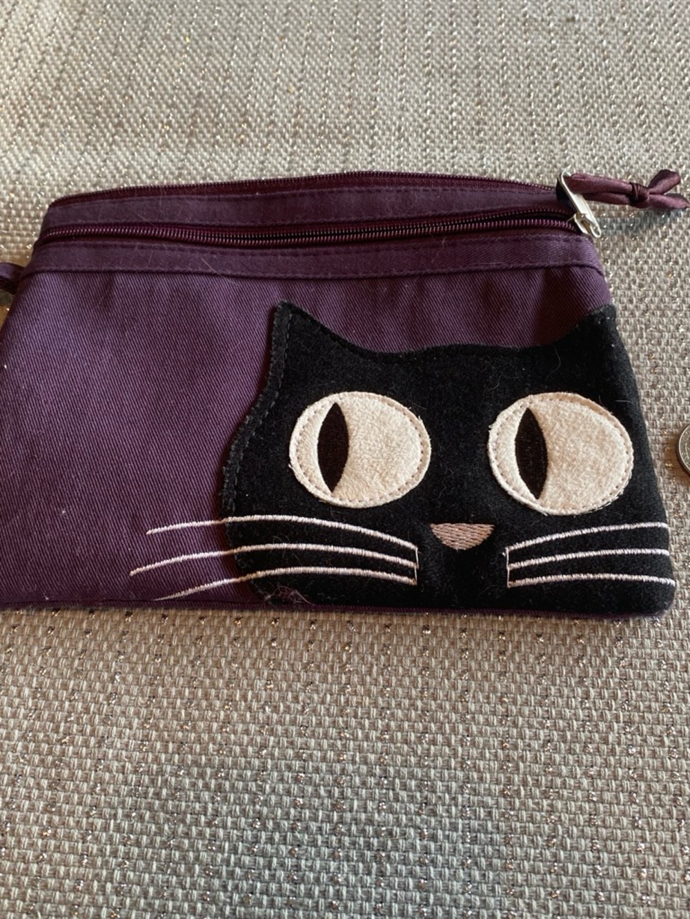 Purple Cat Appliqué Wristlet Bag - Cute Women's Purse